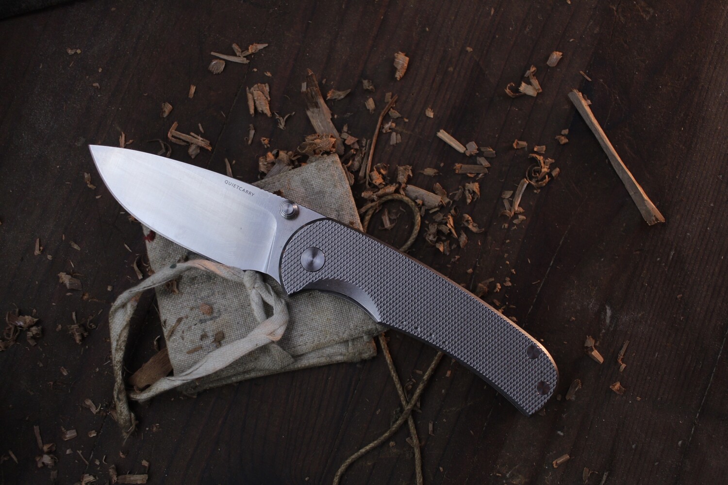 Quiet Carry The Drift 2.98&quot; Folding Knife / Textured Titanium / Stonewashed Vanax Superclean ( Pre Owned )