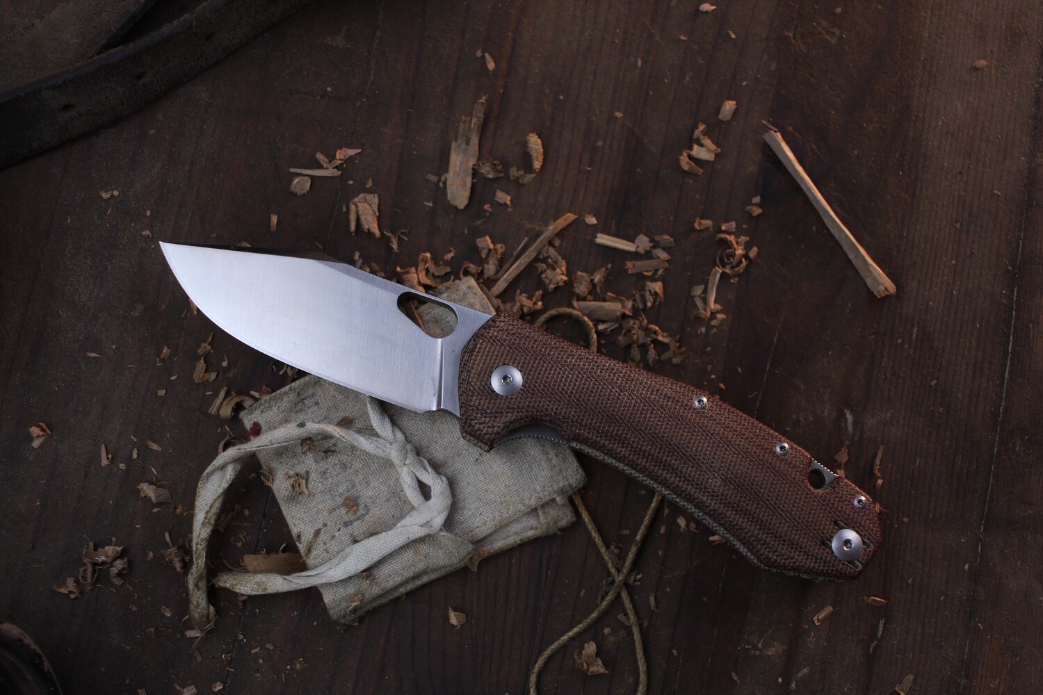 GiantMouse ACE Grand 3.4&quot; Folding Knife / Natural Micarta / Stonewash Elmax ( Pre Owned )