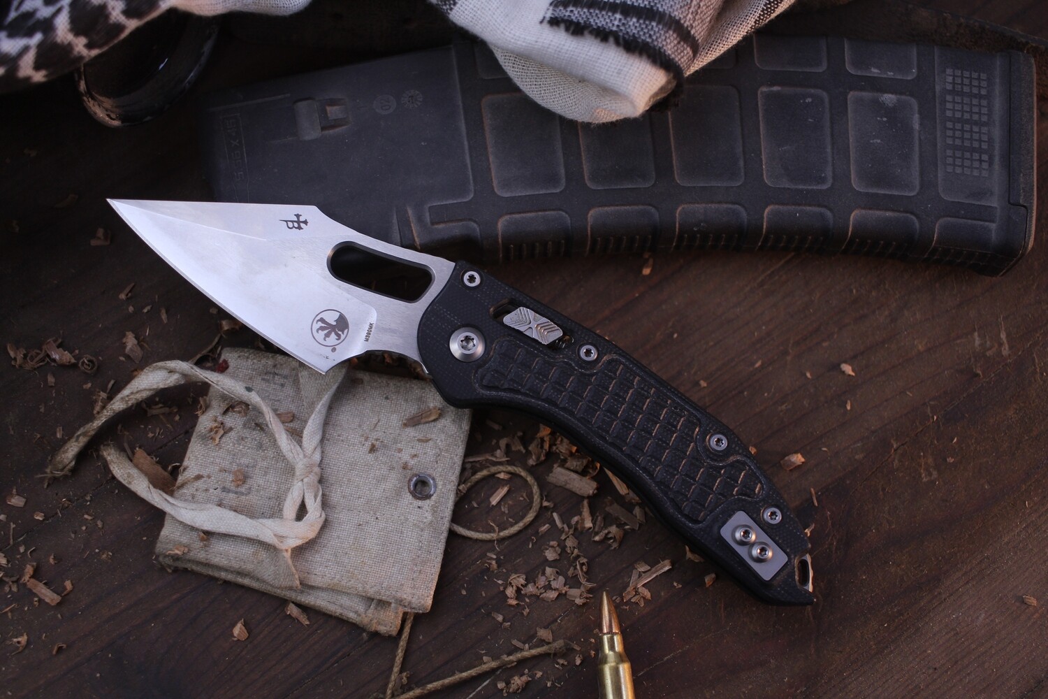 Microtech Stitch 3.7&quot; Ram-Lok Folding Knife / Stonewash M390MK / Black Frag G10 ( Pre Owned )