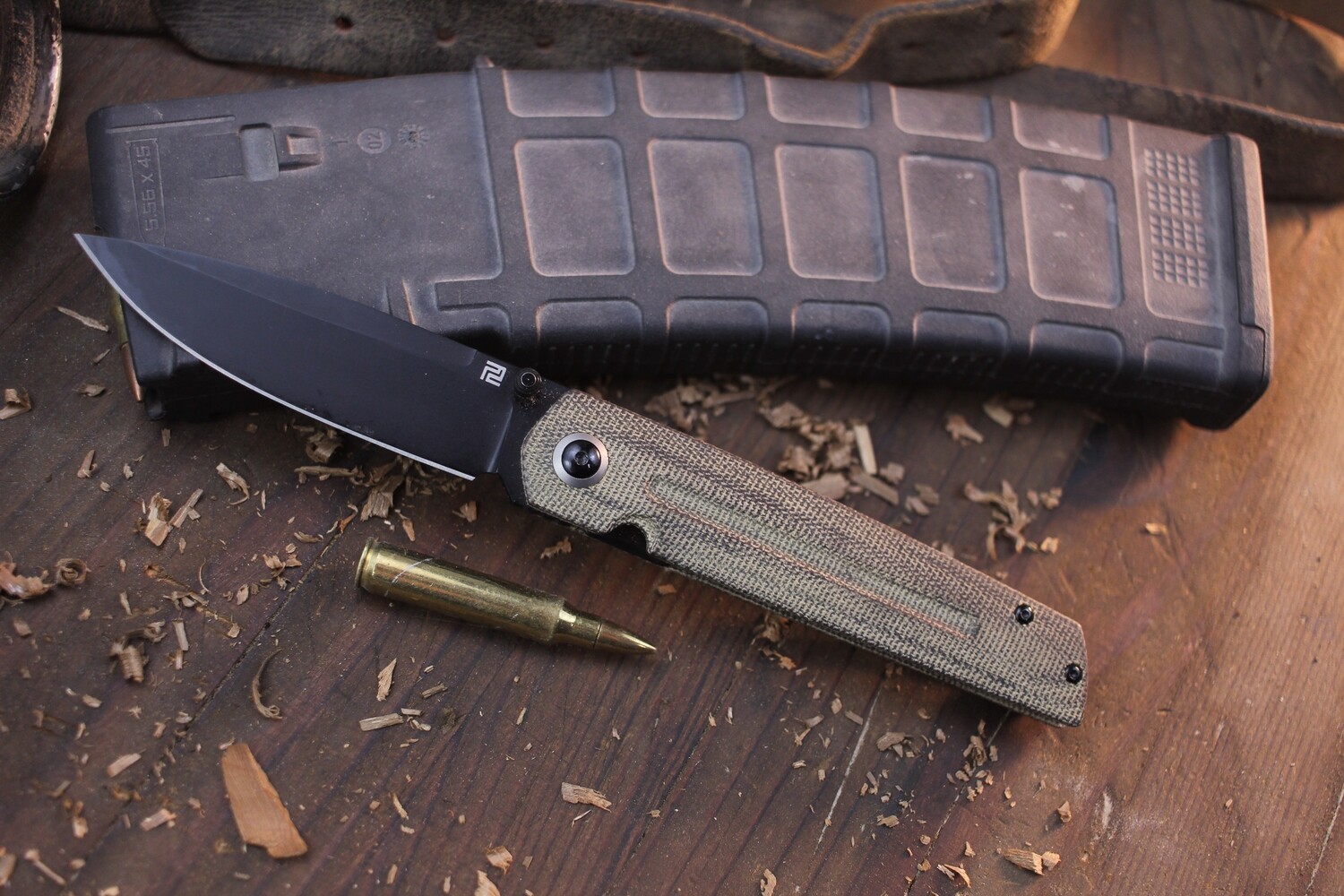Artisan Cutlery Sirius 3.54&quot; Front Flipper / Natural Micarta / Black S35VN ( Pre Owned )