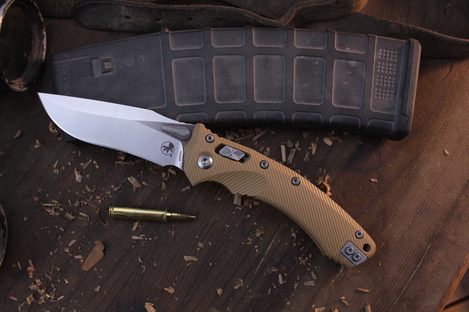 Microtech Amphibian 3.9&quot; Ram-Lok Folding Knife / Tan G10 / Stionewashed M390MK po