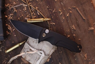 Medford Knife &amp; Tool (MKT) Smooth Criminal 3&quot; Plunge Lock Flipper / PVD Aluminum &amp; Bronzed Hardware / PVD S45VN ( Pre Owned )