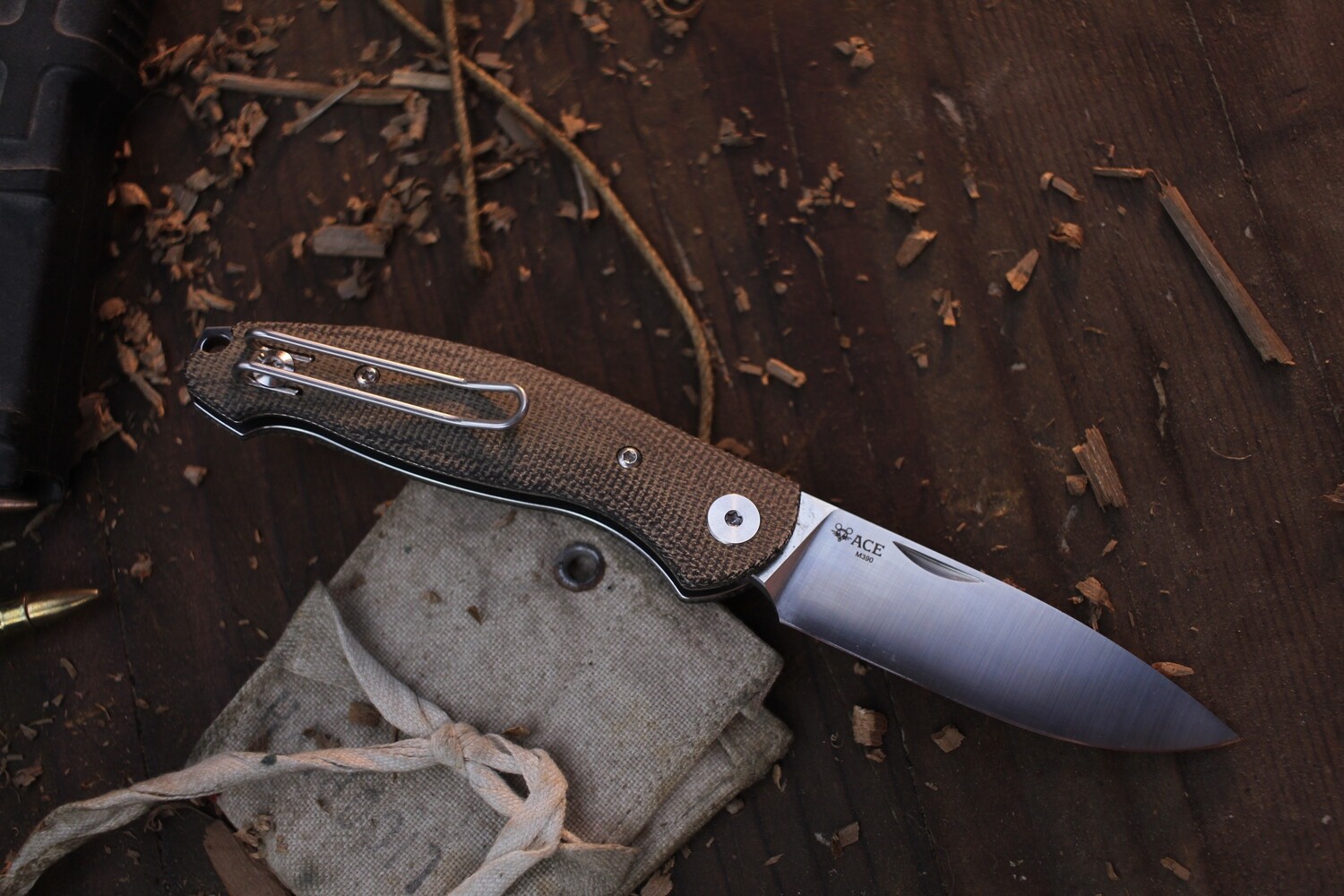 Giant Mouse ACE Farley 2.75&quot; Slip Joint Folding Knife / Green Canvas Micarta / Satin M390 ( Pre Owned )