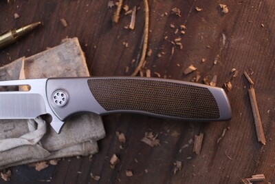 Sharp By Design Mini Evo Harpoon 3.25" Framelock Flipper / Satin Titanium &amp; OD Green Micarta Inlay / Satin M390 ( Pre Owned )