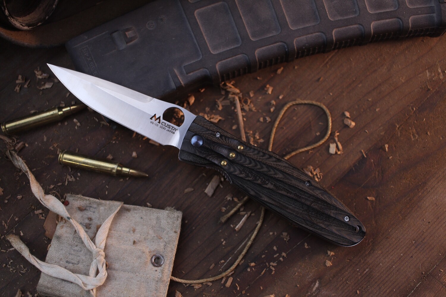 Mcusta Oda Nobunaga 3.62&quot; &quot; Folding Knife / Black Micarta / Satin VG-10 ( Pre Owned )