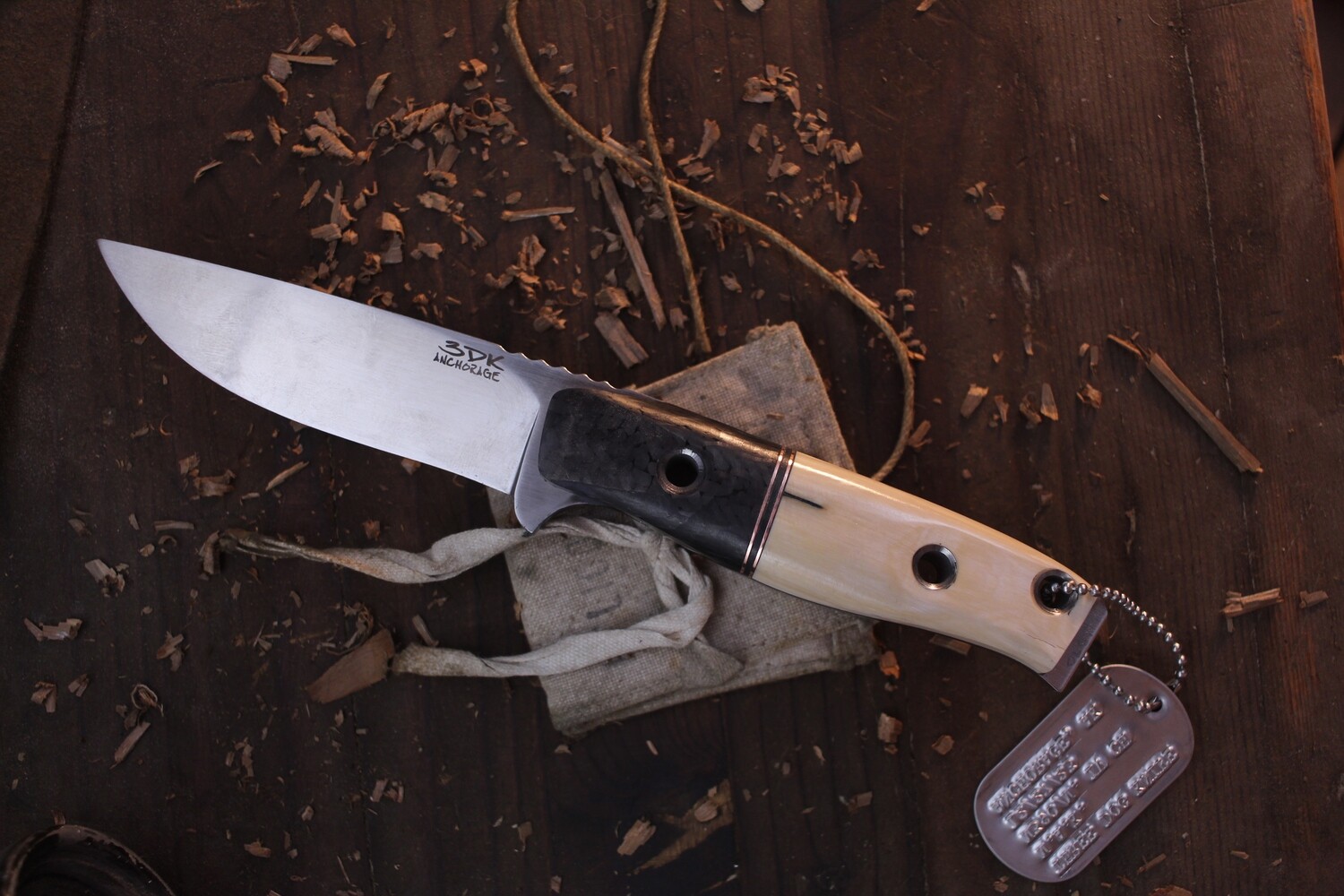 3DK MAK 4&quot; Fixed Drop Point, M390 Convex Ground Blade / Carbon Fiber Bolster &amp; Mammoth Ivory Scales