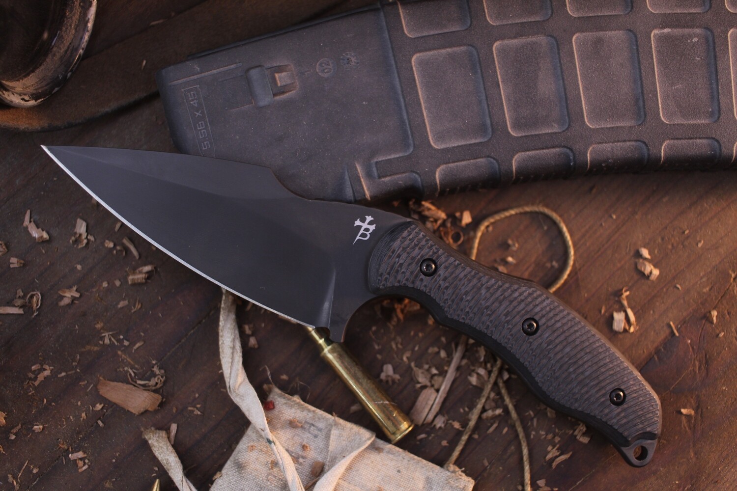 Borka Blades Production SB1 4.125&quot; Fixed Blade / 3D Machined Carboin Fiber / Black M390 ( Pre Owned )