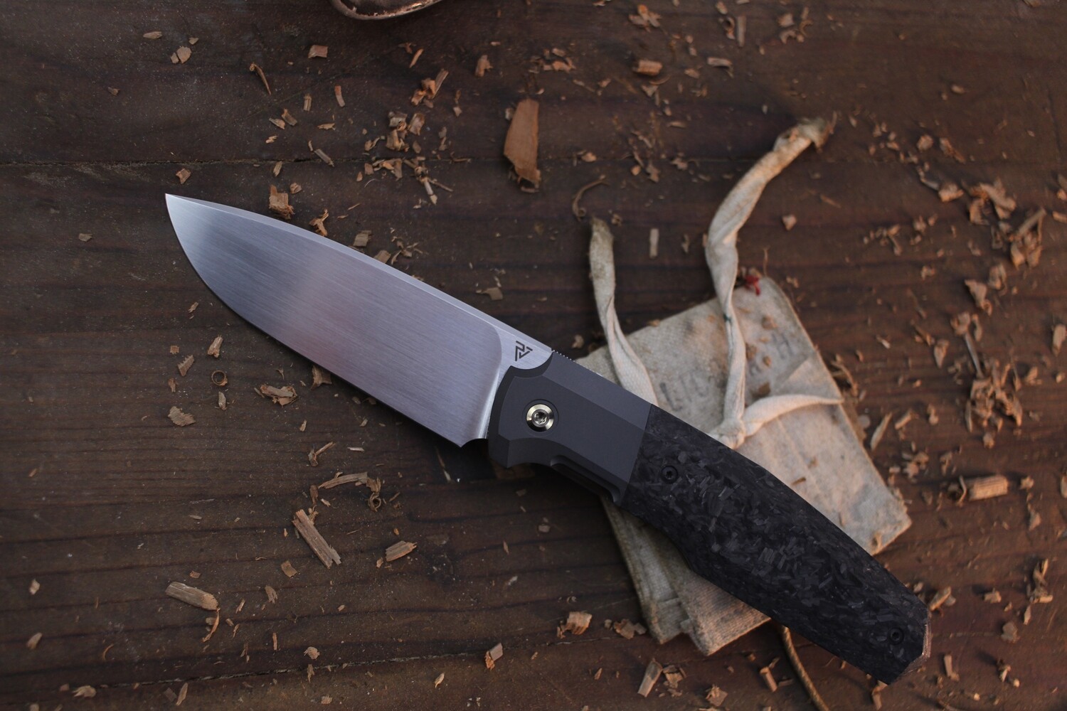 CKF &amp; P. Jourget FIF20 3.35&quot; Linerlock Front Flipper / Carbon Fiber &amp; Titanium / Hand Rubbed M390 ( Pre Owend )