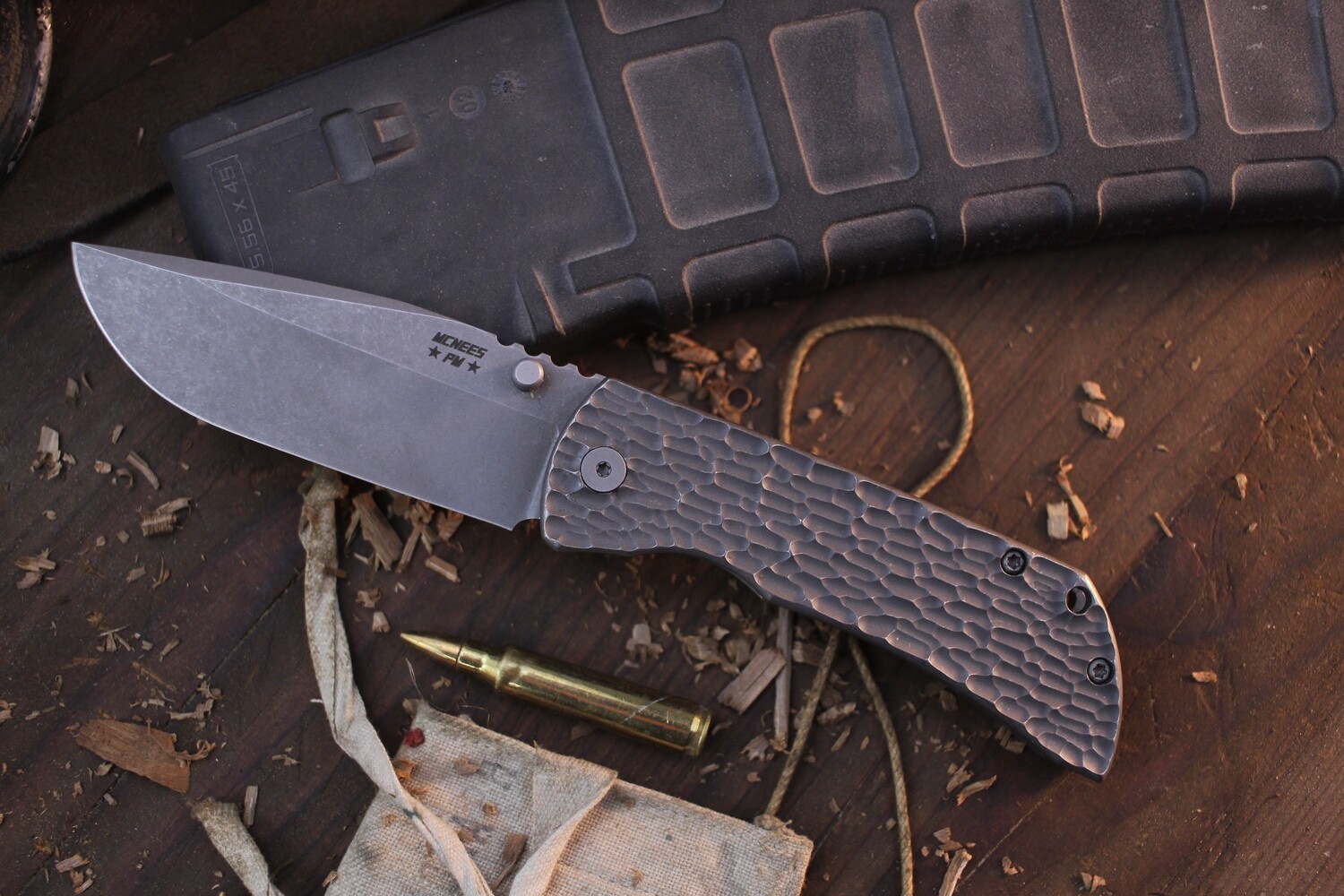Mcnees Custom Knives Mac 2 3.5&quot; Framelock Folder / Atomic Jigged Titanium / Stonewashed Magnacut ( Pre Owned )