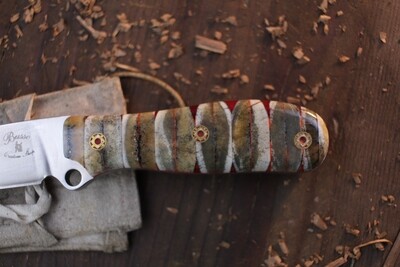 Busse Combat Custom Shop Fat Game Warden 2.5" Fixed Blade / Stacked Bone &amp; Red Resin / Hand Wiped INFI ( Pre Owned )