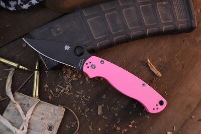 Spyderco NK Custom Paramilitary 2 3.44" Compression Lock Folder / Pink Sherbert G-10 / Cobalt Cerakote S45VN