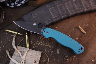 Spyderco NK Custom Paramilitary 2 3.44&quot; Compression Lock Folder / Aztec Teal G-10 / Cobalt Cerakote S45VN