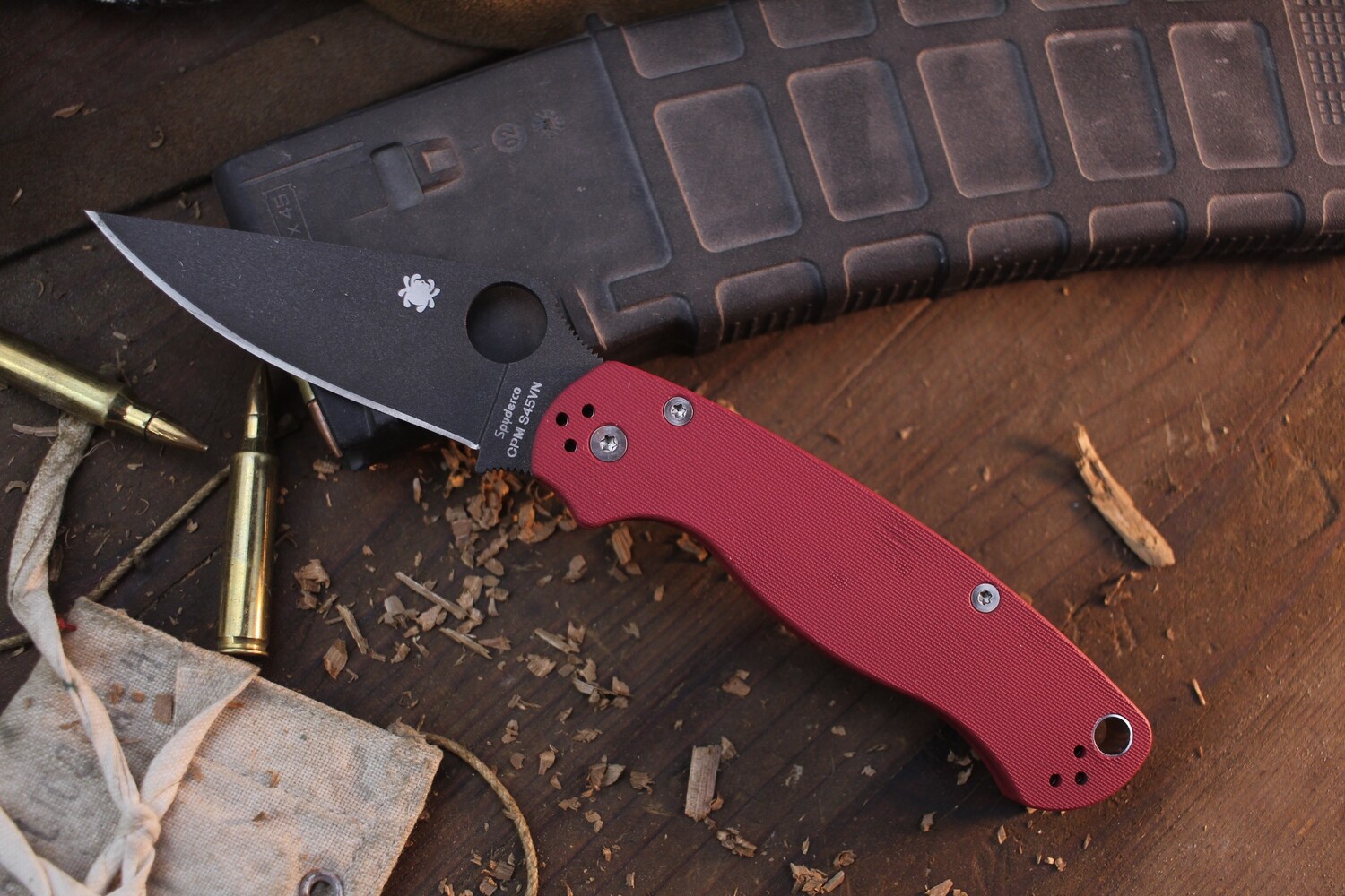 Spyderco NK Custom Paramilitary 2 3.44&quot; Compression Lock Folder / Sedona Red G-10 / Cobalt Cerakote S45VN