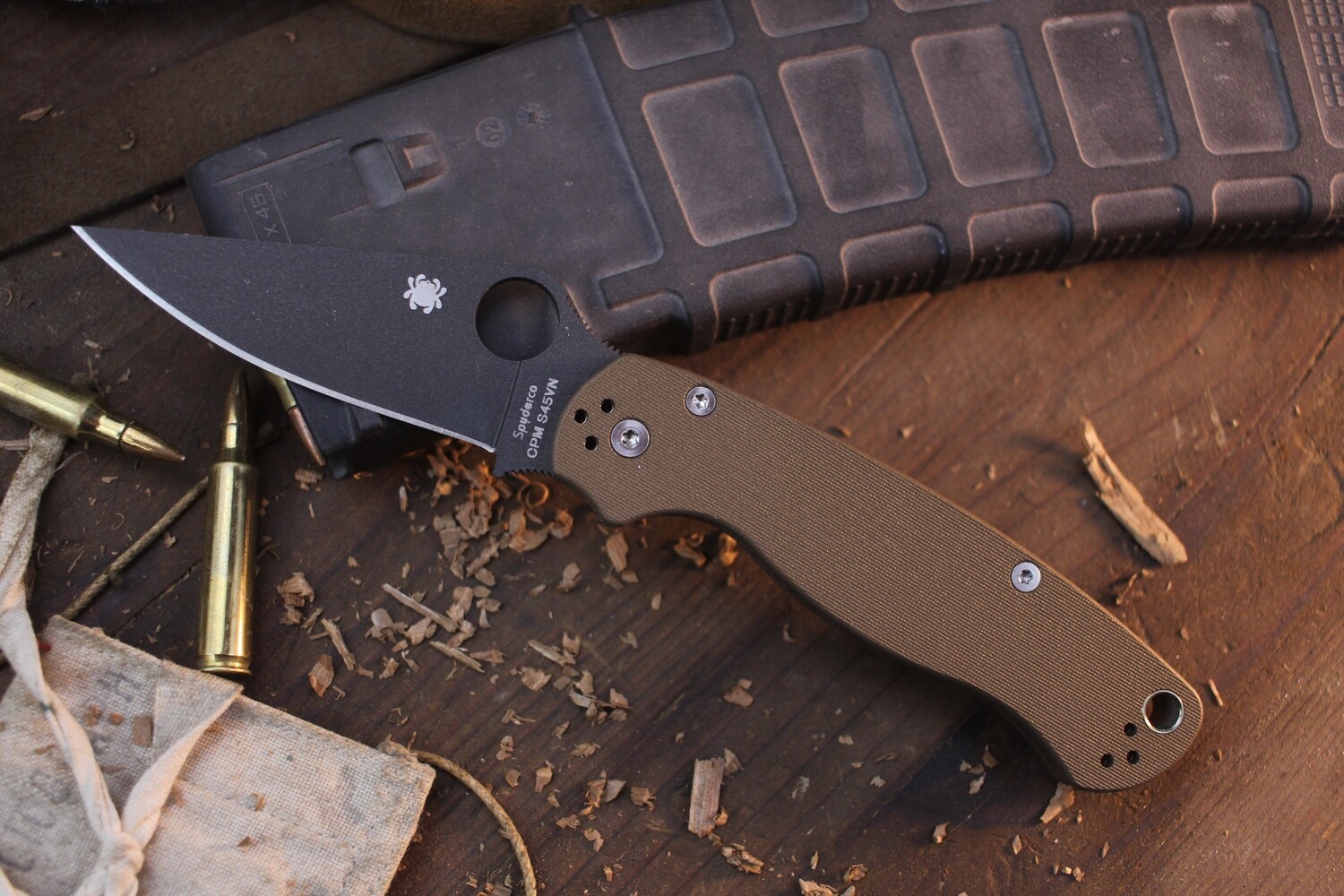 Spyderco NK Custom Paramilitary 2 3.44&quot; Compression Lock Folder / Burnt Bronze G-10 / Cobalt Cerakote S45VN