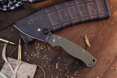 Spyderco NK Custom Paramilitary 2 3.44&quot; Compression Lock Folder / Foliage Green G-10 / Cobalt Cerakote S45VN