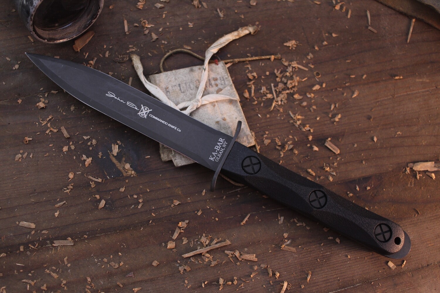 Ka-Bark John Ek Commando 6.45&quot; Fixed Blade / Black GFN / Black 1095 ( Pre Owned )