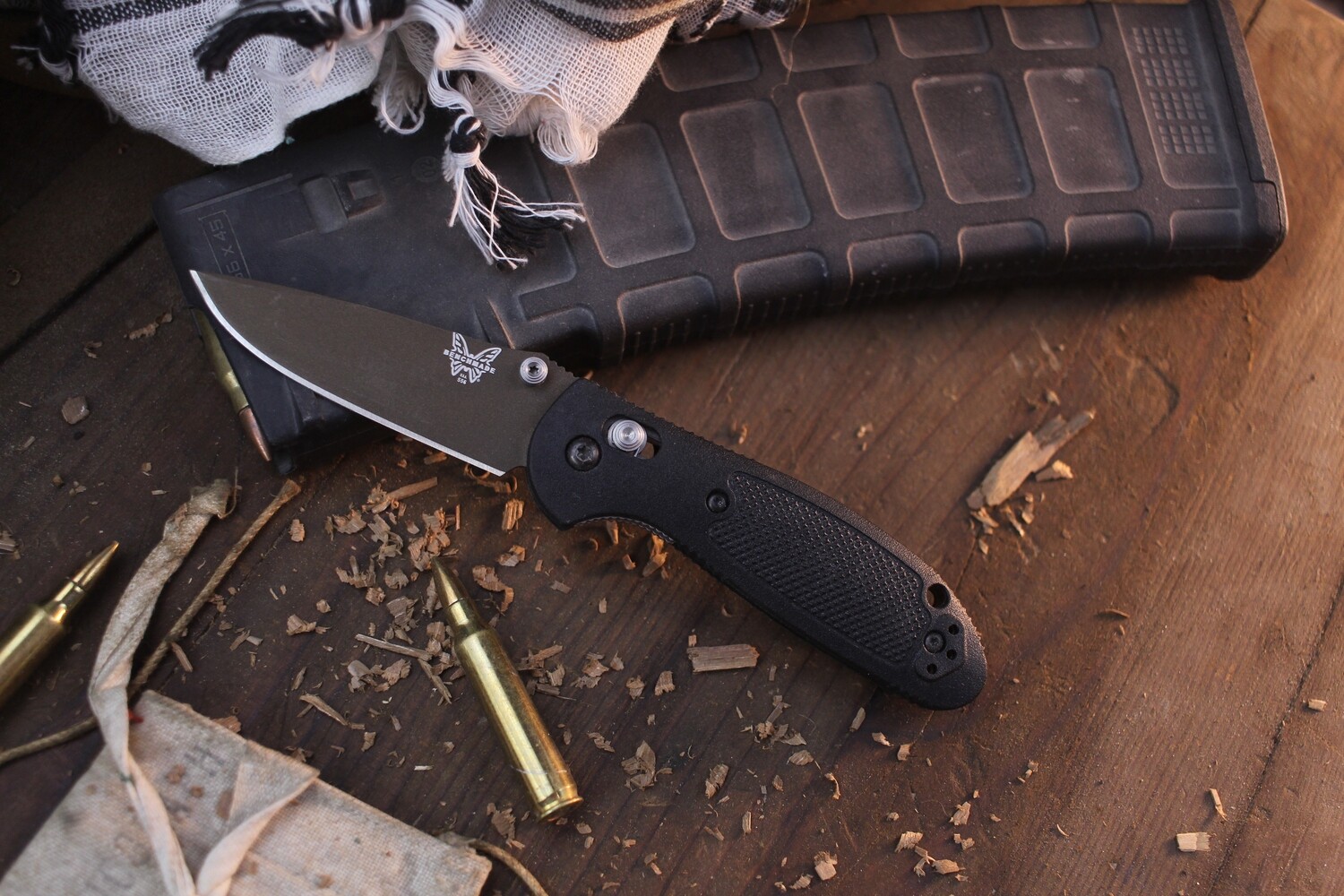 Benchmade Mini Griptilian 2.91&quot; AXIS Lock Knife / Black Grivory / Burnt Bronze Cerakote S30V ( Pre Owned )