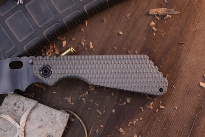 Strider Knives SMF 4" Framelock Folder / Flamed Ti &amp; Gunner Grip OD Green Aluminum / Tiger Stripe 20CV ( Pre Owned )