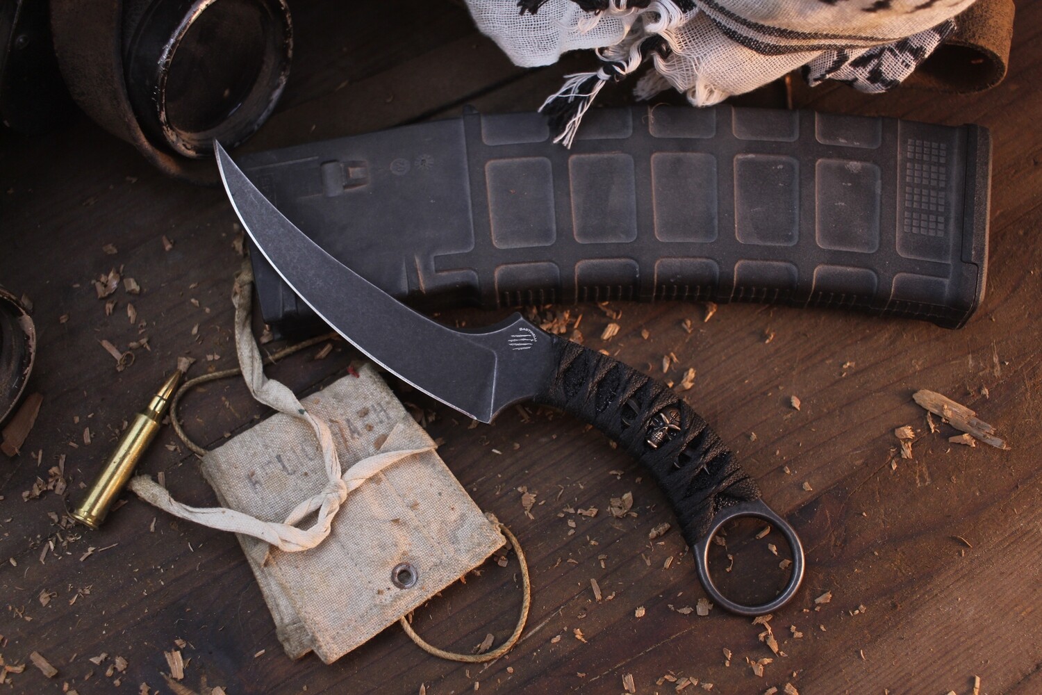 Bastinelli Creations Mako 4.5&quot; Fixed Blade / Black Cord Wrap / Blackwash N690 ( Pre Owned )