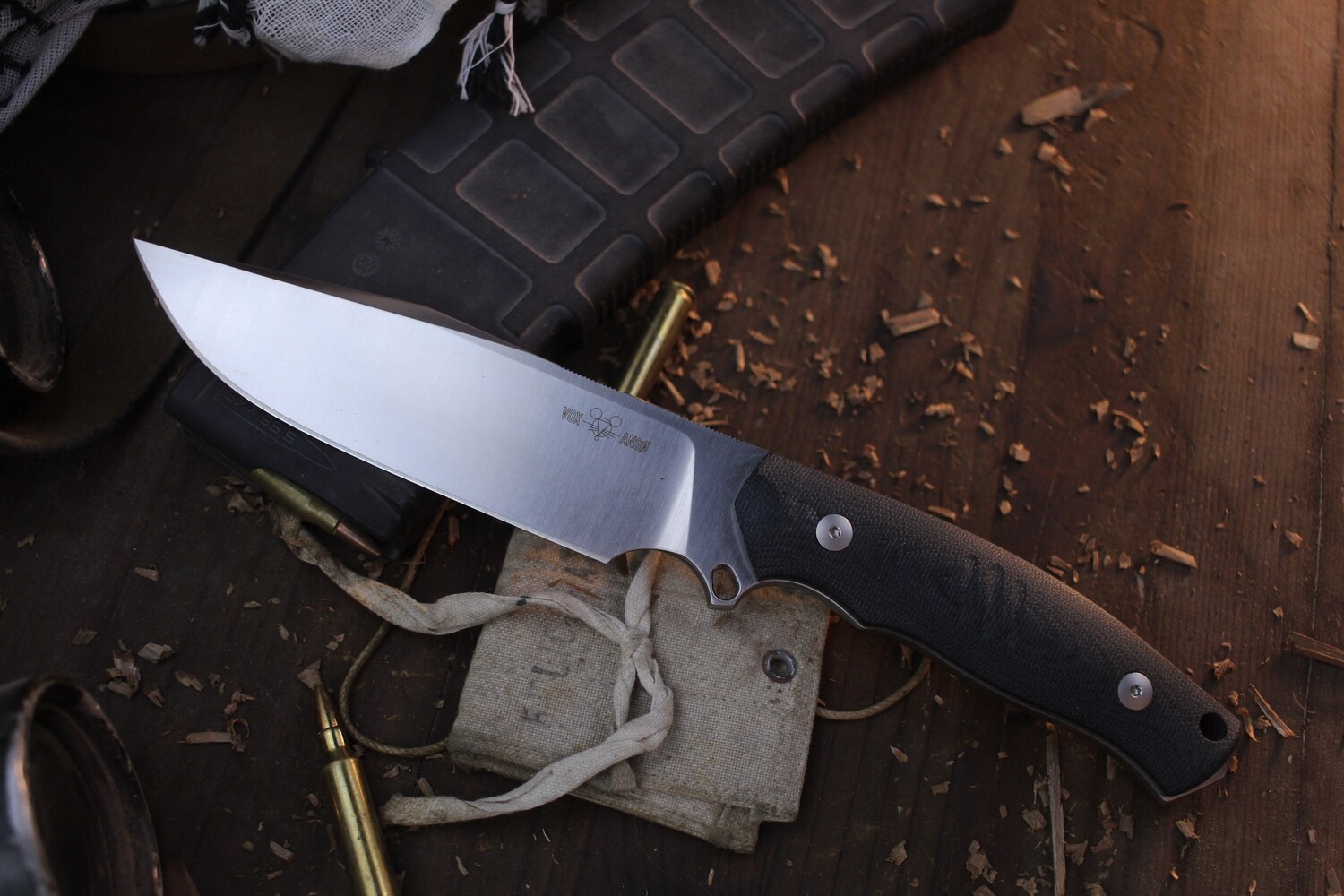 GiantMouse GMF4 5.56&quot; Fixed Blade / Black Canvas Micarta / Satin N690 ( Pre Owned )