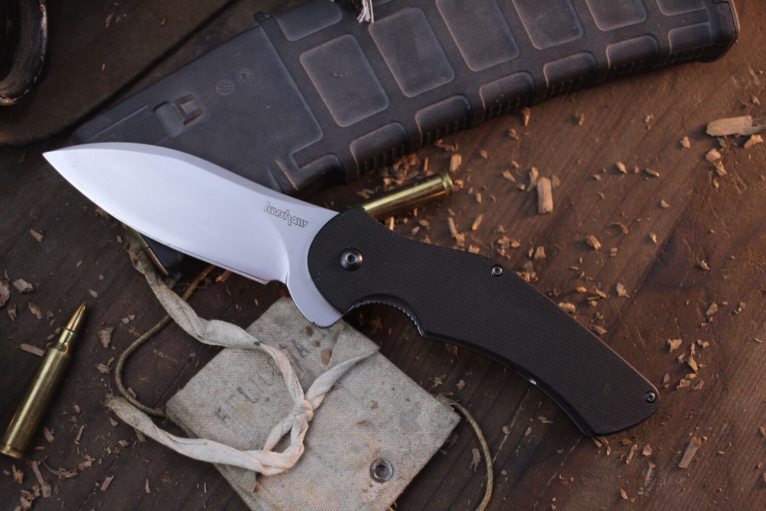 Kershaw Junkyard Dog II 3.75&quot; Liner Lock Flipper / Black G-10 / Bead Blasted Sandvik 14C28N ( Pre Owned )