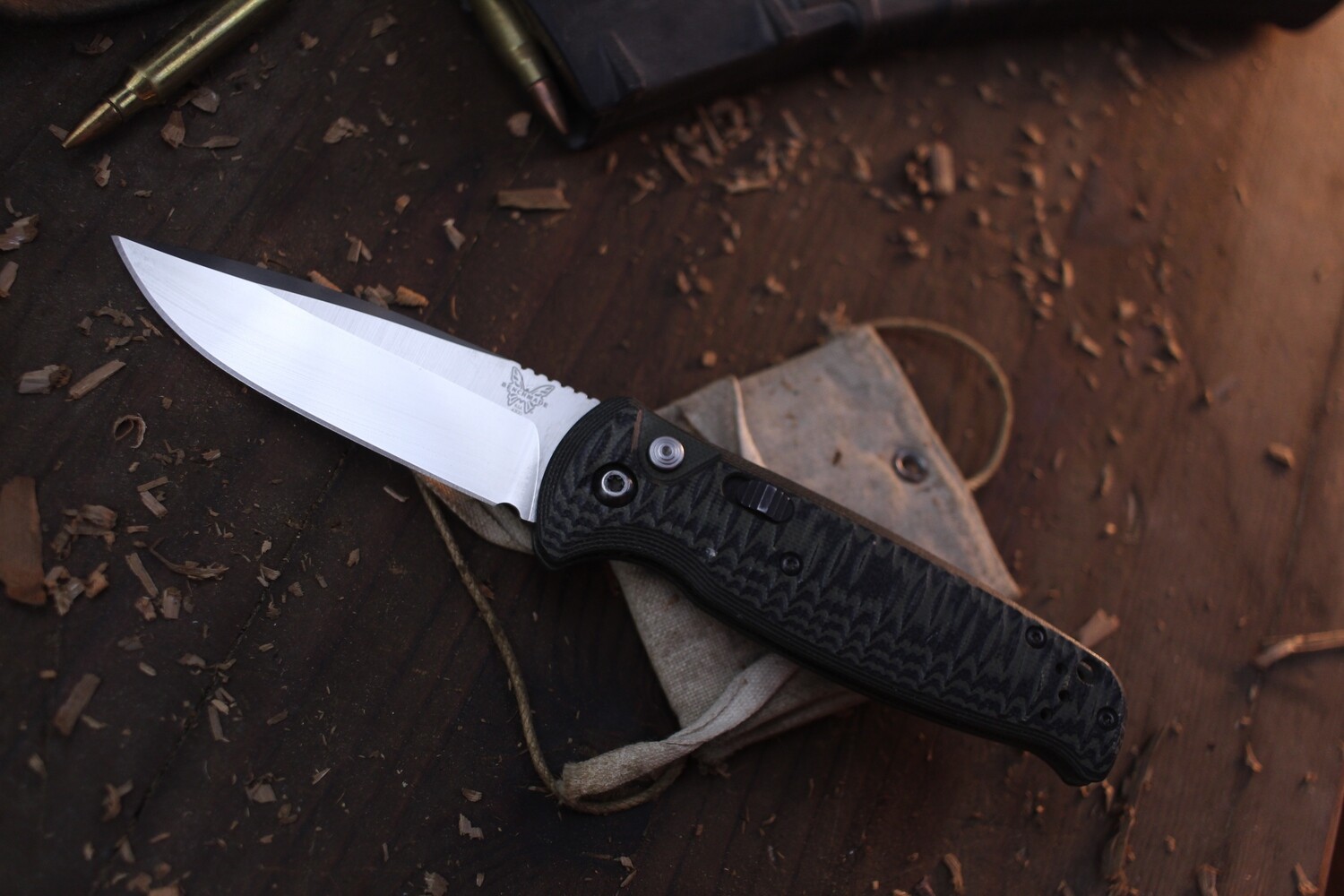 Benchmade CLA 3.4&quot; Drop Point Automatic Knife / Satin / Green-Black G10 ( Pre Owned )
