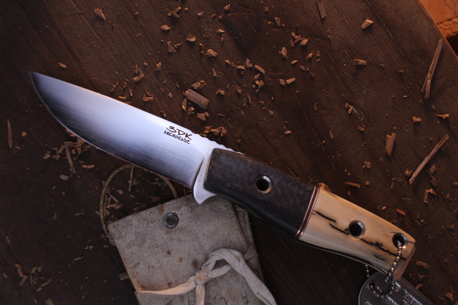3DK MAK 4&quot; Fixed Drop Point, K110 Convex Ground Blade / Carbon Fiber Bolster &amp; Mammoth Ivory Scales