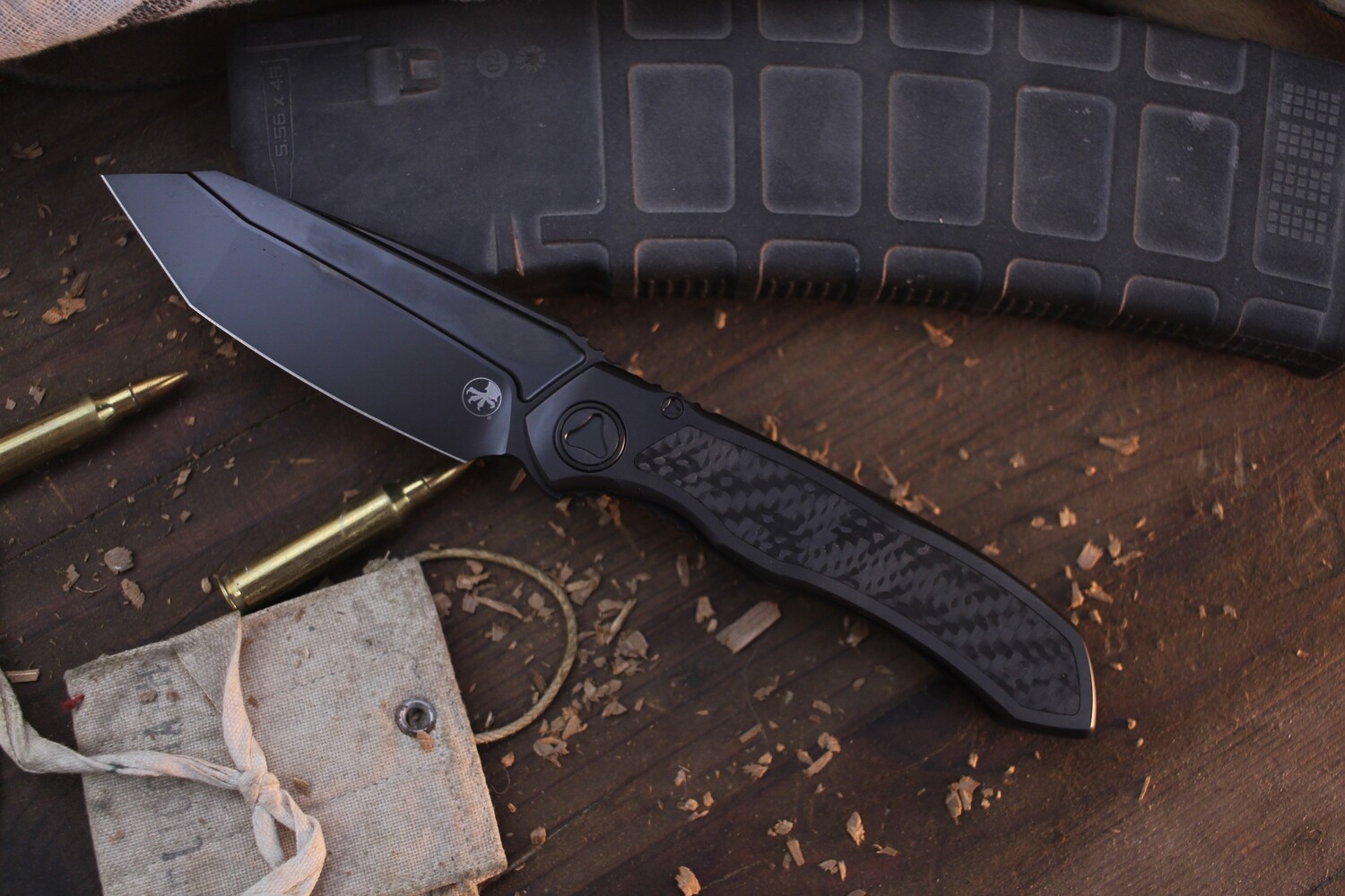 Microtech Anax T/E 3.7&quot; Framelock Folder / Black DLC Titanium &amp; Carbon Fiber / Black DLC