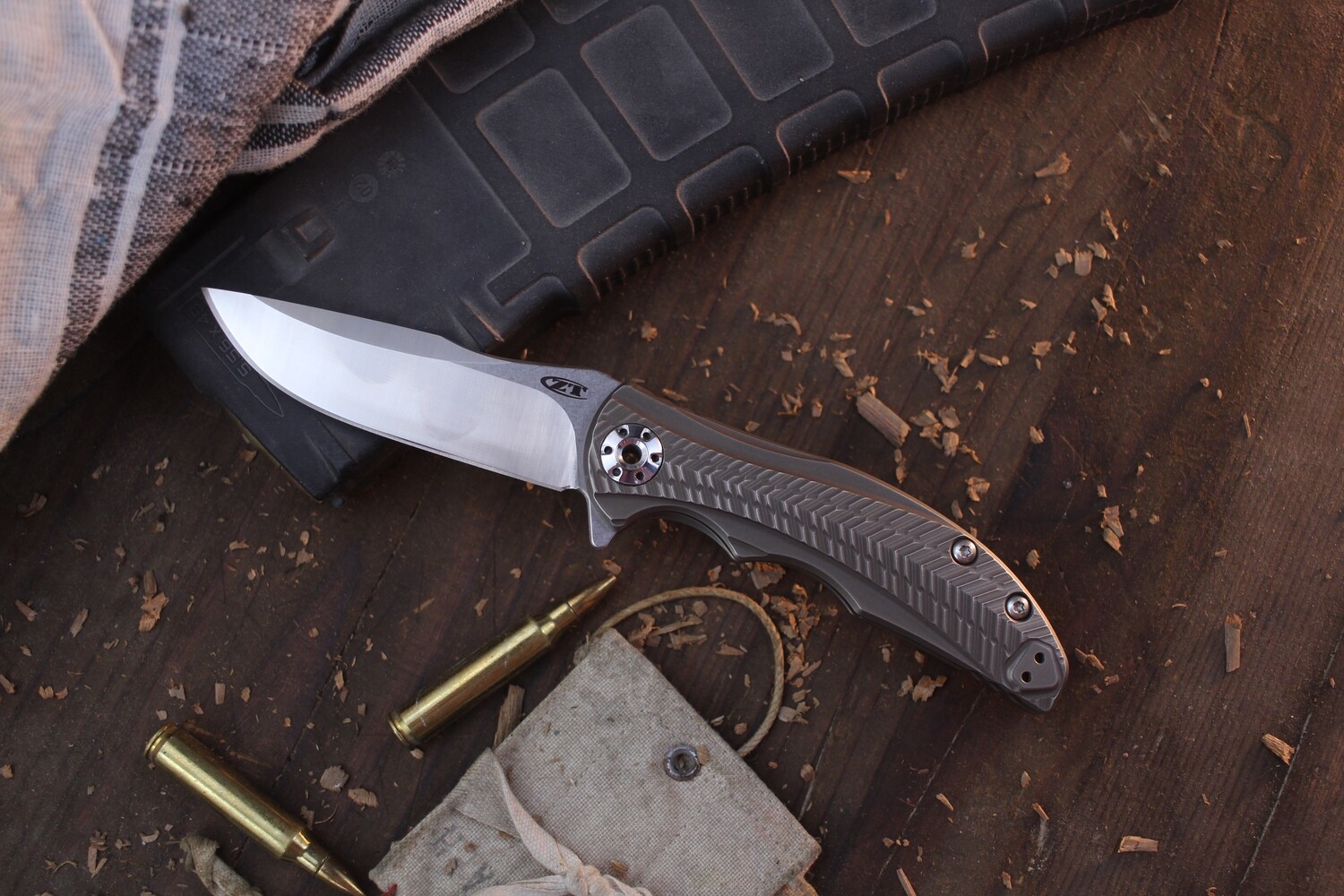 Zero Tolerance 0609 RJ Martin 3.4&quot; Framelock Flipper / Bronze Sculpted Titanium / Satin 20CV ( Pre Owned )