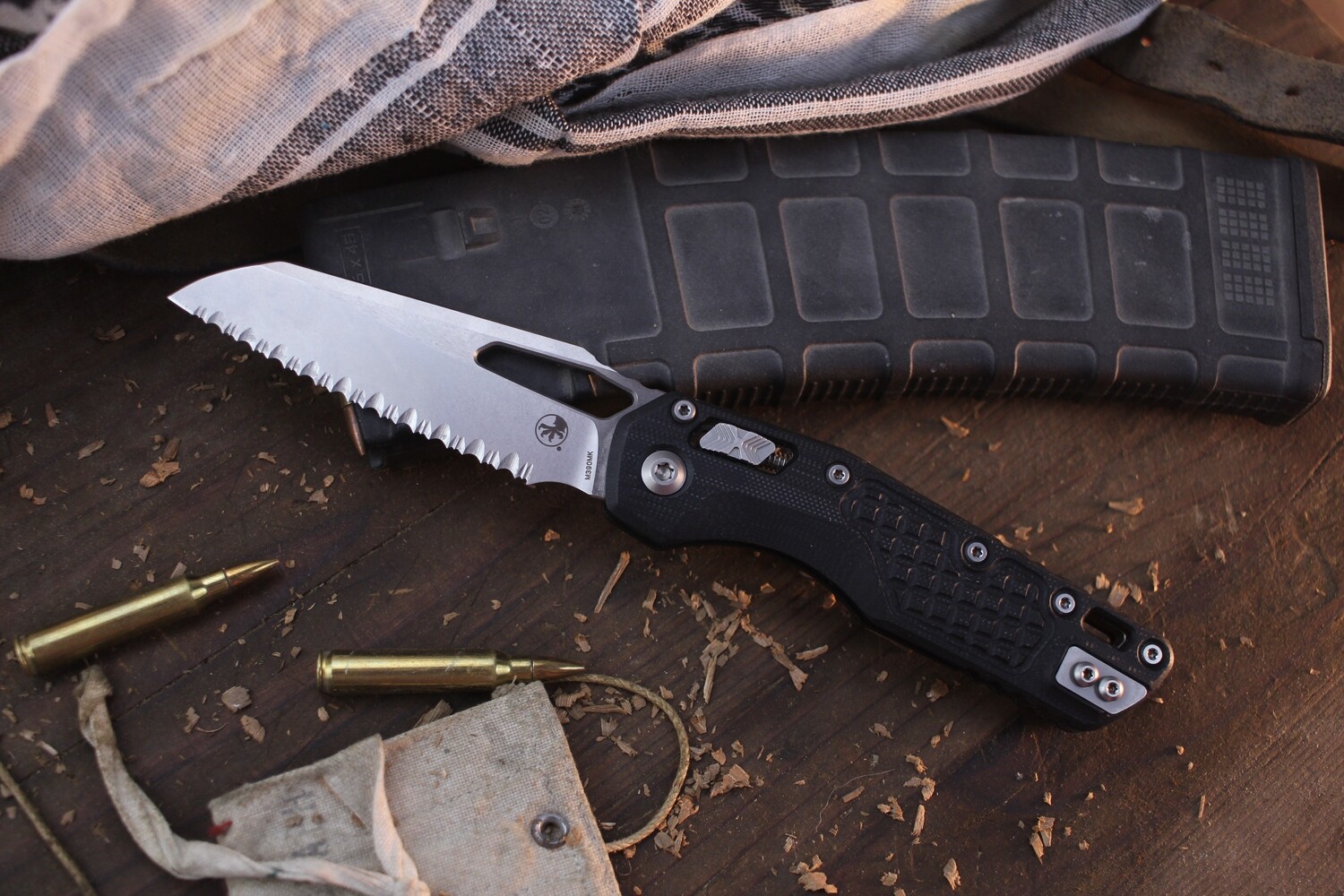 Microtech S/E MSI 3.8&quot; Ram-Lok Folder / Black Frag G-10 / Stonewashed Fully Serrated M390MK ( Pre Owned )