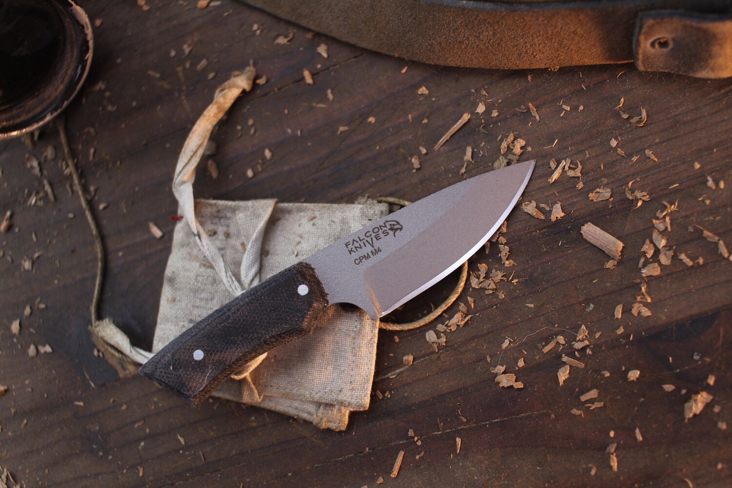 Falcon KNives Neck Knife 3&quot; Fixed Blade / Black Micarta / Gun Metal M4 ( Pre Owned )
