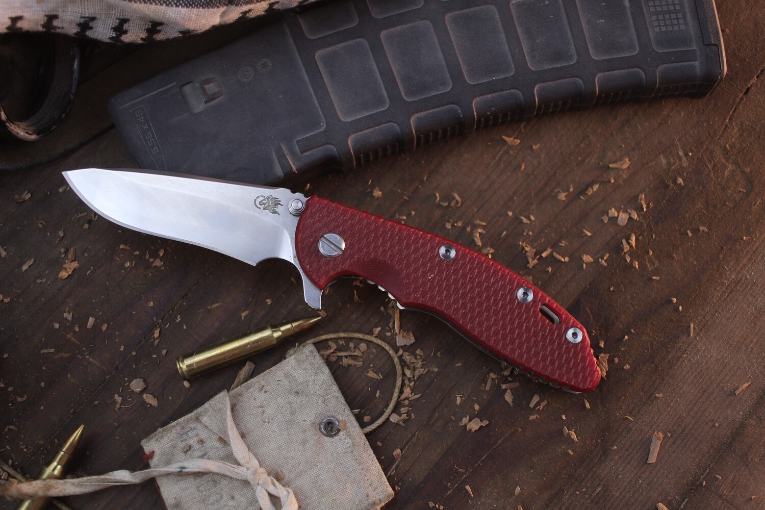 Hinderer XM-18 3.5&quot; Folding Knife / Red G10 &amp; Titanium / Stonewashed 20CV Recurve ( Pre Owned )