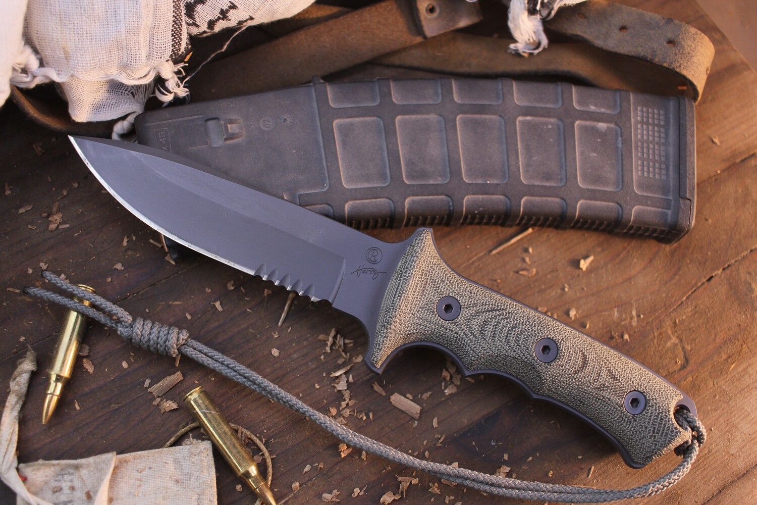 Chris Reeve Knives Green Beret 7&quot; Fixed Blade / Black Micarta / Gray Serrated S35VN ( Pre Owned )