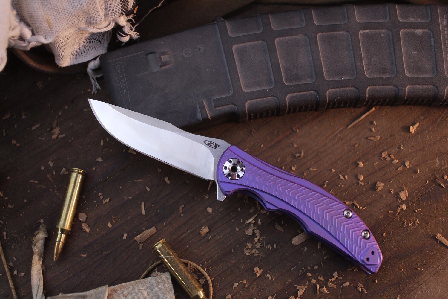 Zero Tolerance 0609 RJ Martin 3.4&quot; Framelock Flipper / Purple Anodized Sculpted Titanium / Satin 20CV ( Pre Owned )