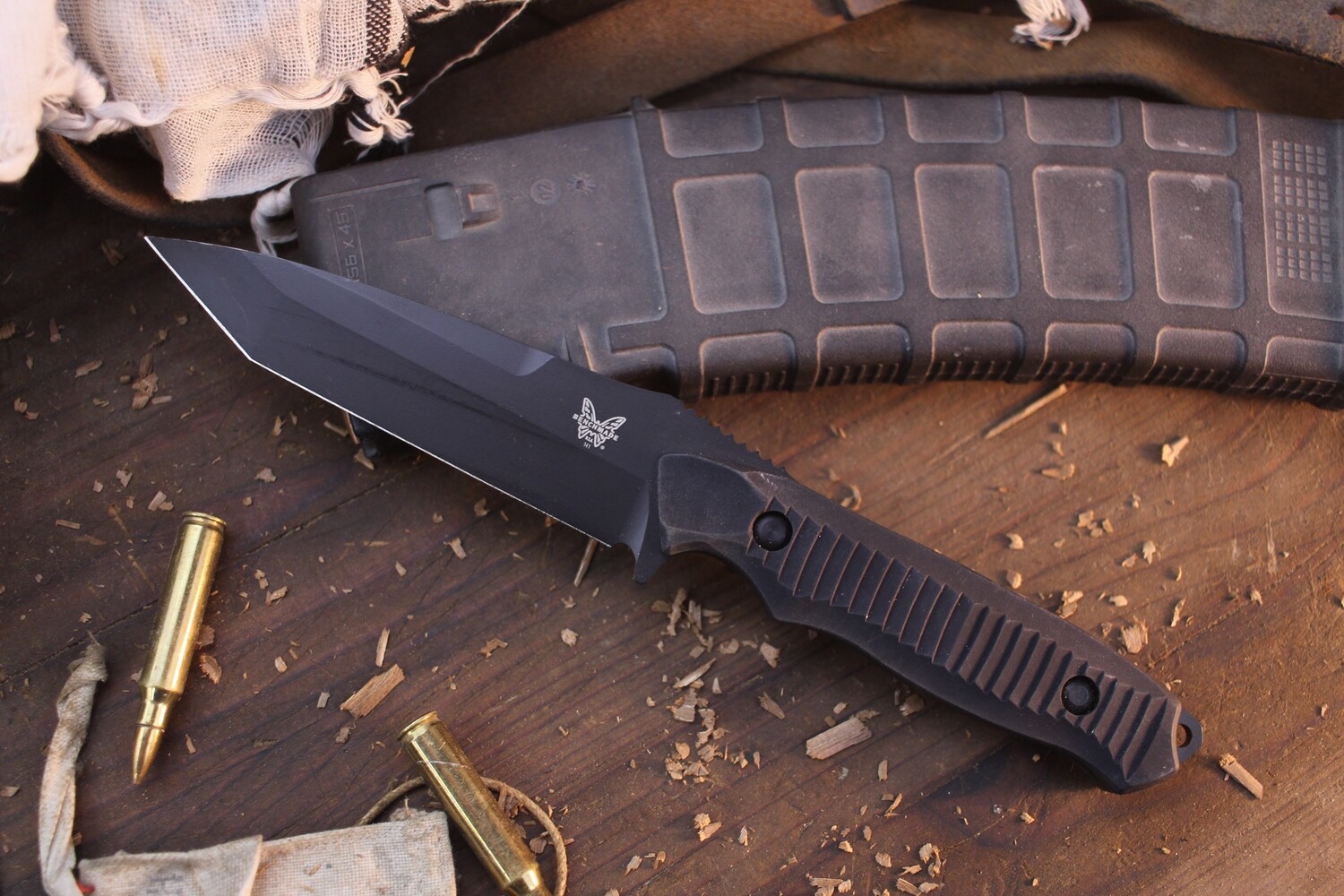 Benchmade Nimravus Tanto 4.5&quot; Fixed Blade  / Black Aluminum / Black 154CM ( Discontinued )