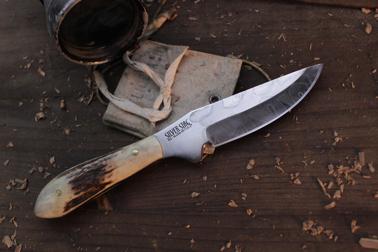 Silver Stag Elk Skinner 3.25&quot; Fixed Blade / Stag / Satin D2 ( Pre Owned )