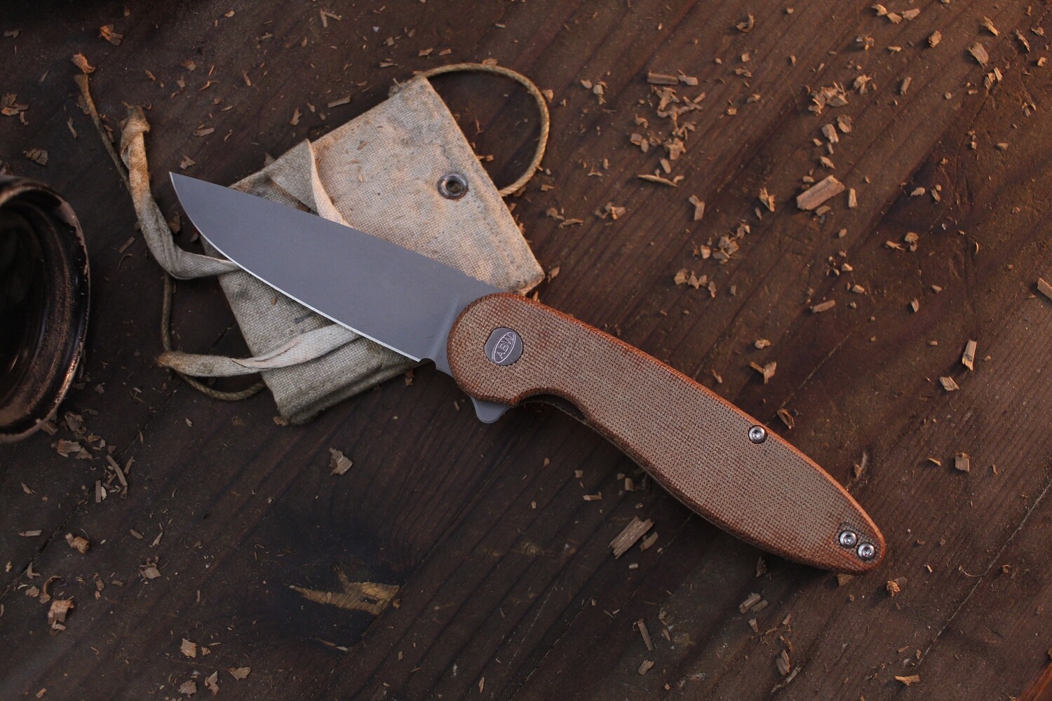 American Blade Works Model 1 3.25&quot; Linerlock Flipper / Natural Micarta / Bead Blasted 20CV ( Pre Owned )