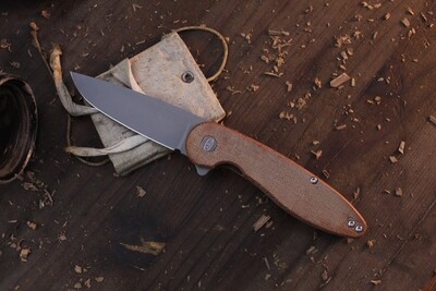 American Blade Works Model 1 3.25" Linerlock Flipper / Natural Micarta / Bead Blasted 20CV ( Pre Owned )