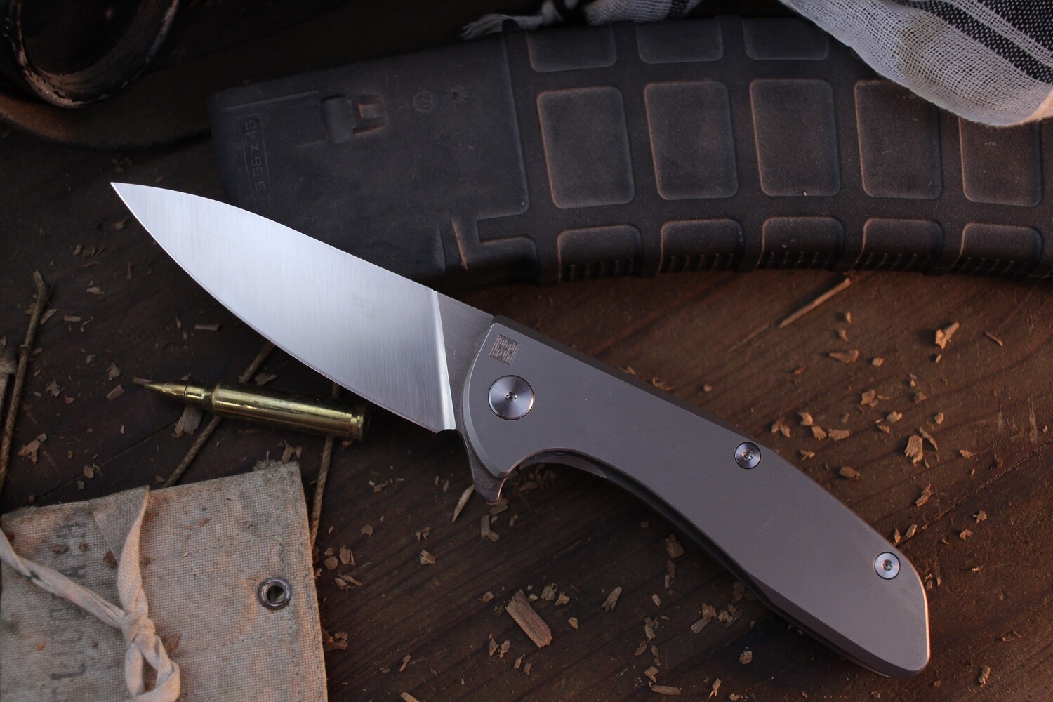 Real Steel S570 Pro 3.75&quot; Folding Knife / Titanium / Satin Elmax ( Pre Owned )
