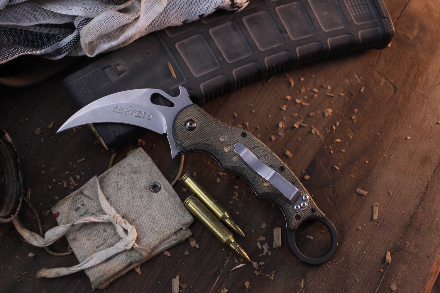 Fox Knives Karambit 3.1&quot; Folding Knife / Green Micarta / Black ( Pre Owned )