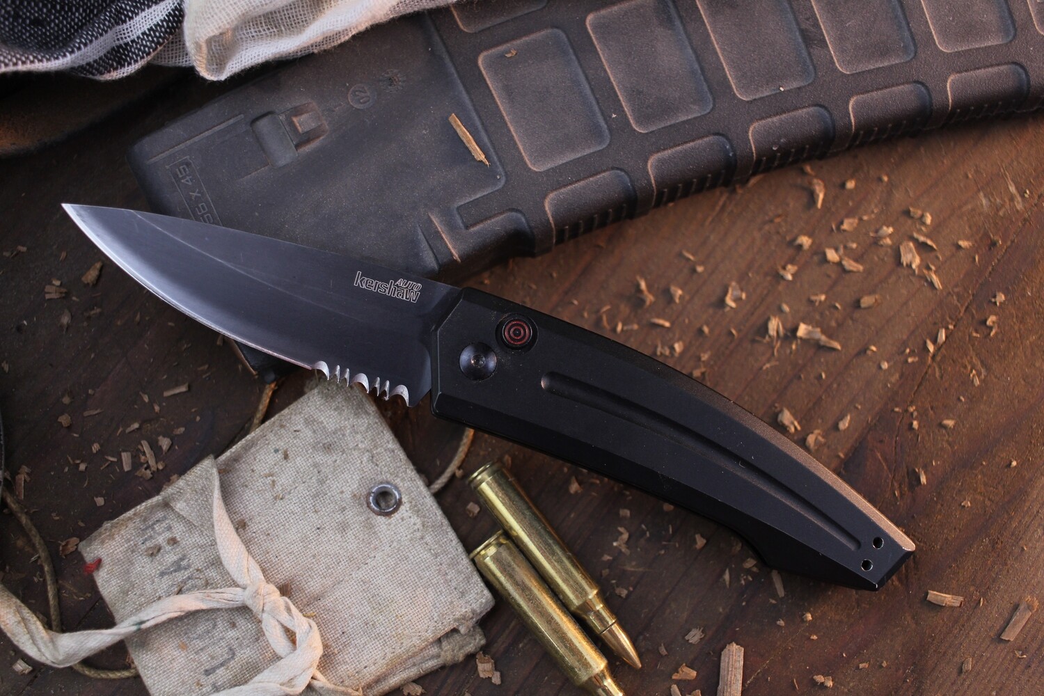 Kershaw Launch 2 3.4&quot; Auto Buttonlock Folder / Black Aluminum / Black Serrated 154CM ( Pre Owned )