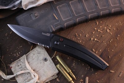 Kershaw Launch 2 3.4&quot; Auto Buttonlock Folder / Black Aluminum / Black Serrated 154CM ( Pre Owned )