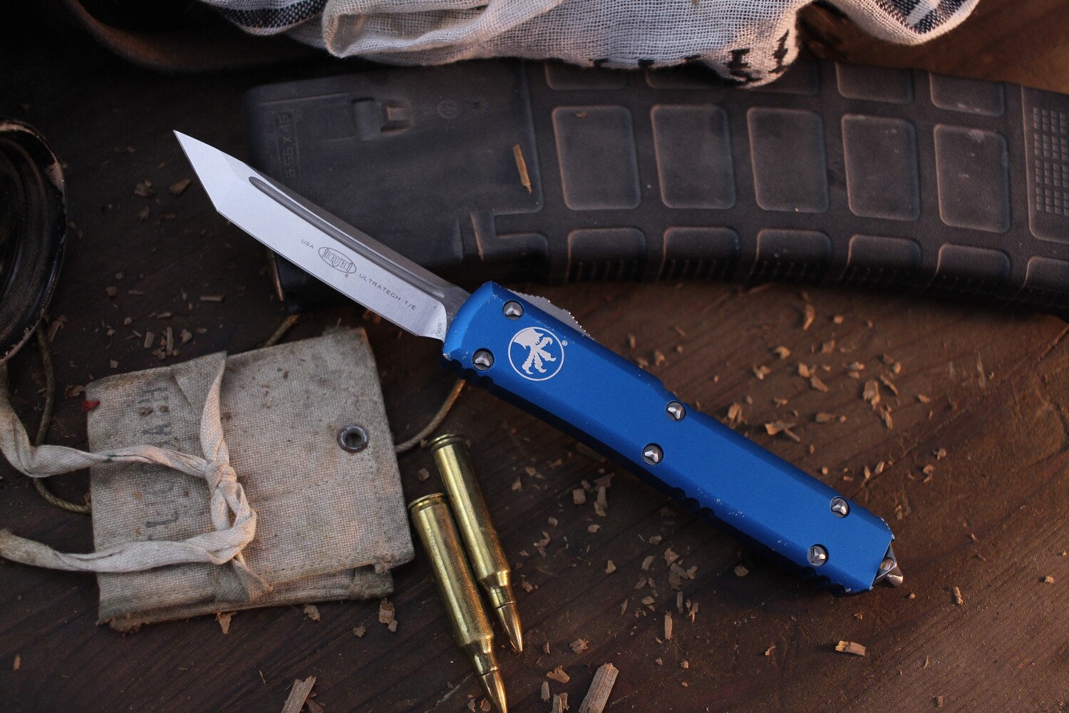 Microtech Ultratech T/E 3.4&quot; OTF Auto / Blue Aluminum / Stonewashed ( Pre Owned )