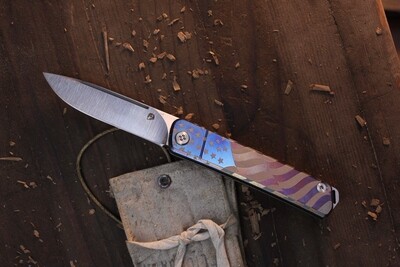 Medford Knife and Tool (MKT) Gentleman Jack 3.1&quot; Slip Joint Knife / Flag Anodized Titanium / Satin S35V ( Pre Owned )