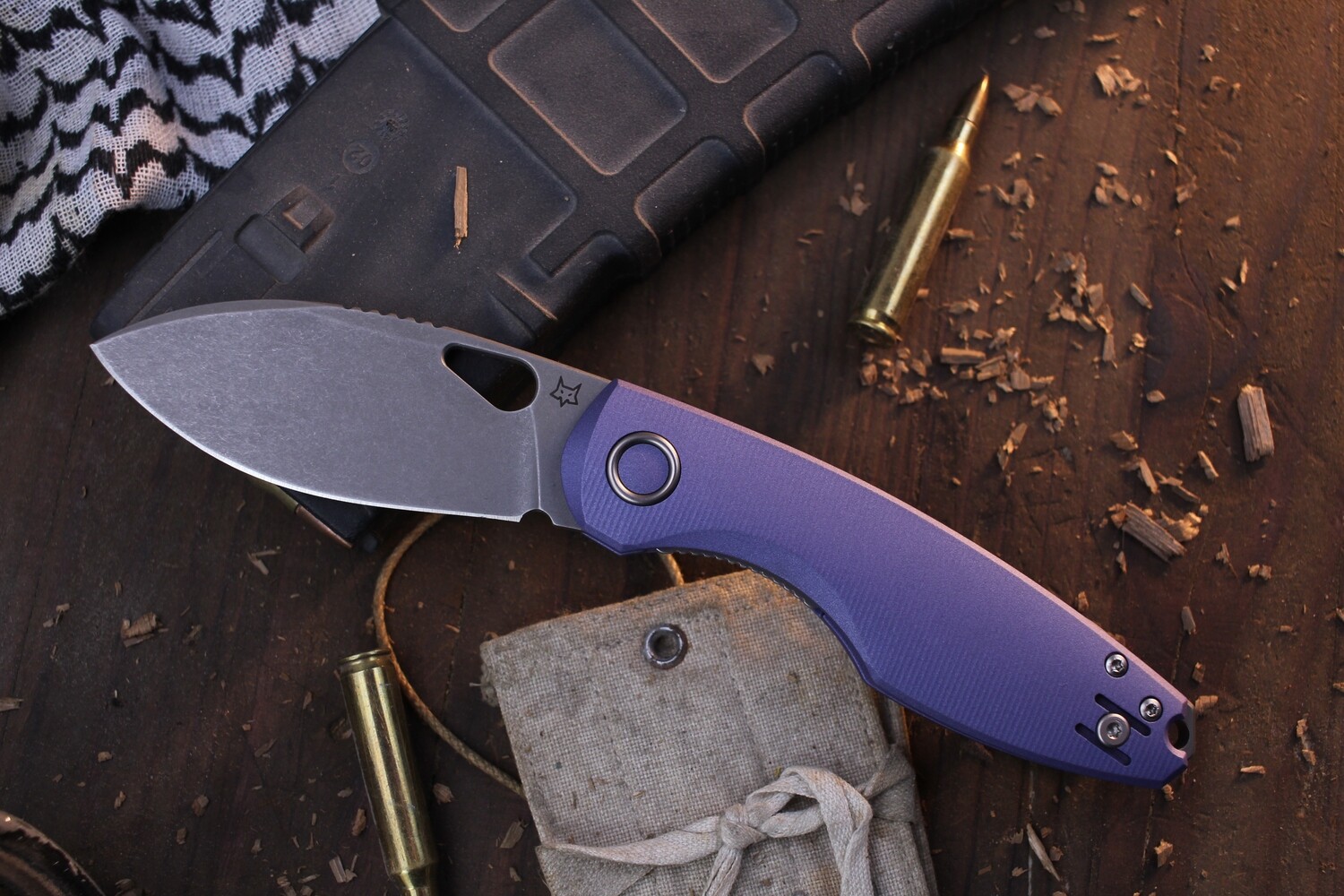 Fox Knives Chillin 3.2&quot; Folding Knife / Purple Cerakote Milled Titanium / Stonewashed M398 ( Pre Owned )