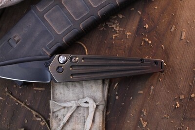 Medford Knife &amp; Tool Nosferatu 3.5" Plungelock Auto / Bronzed Ti &amp; Saftey With PVD Hardware / PVD S35VN ( Pre Owned )