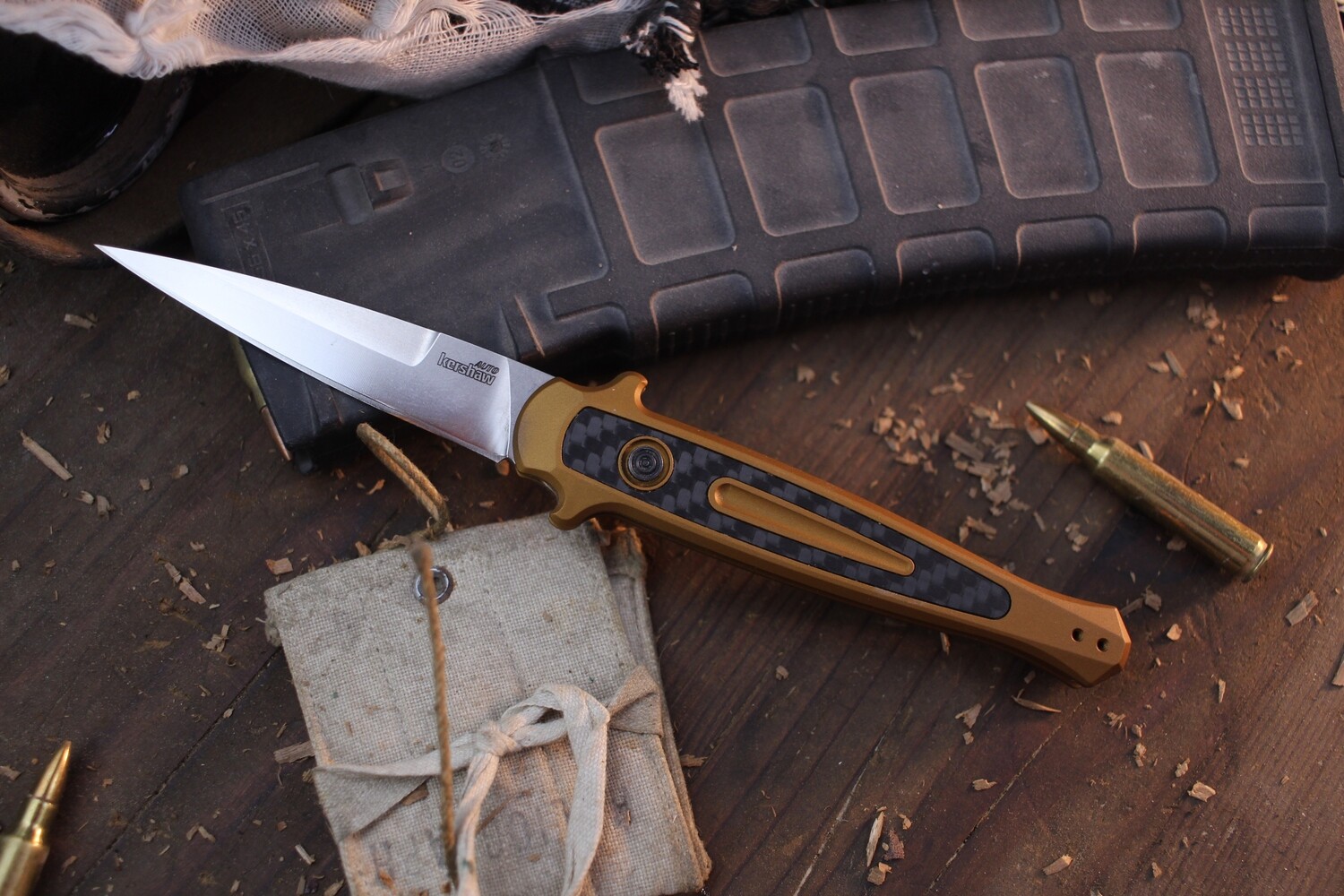 Kershaw Launch 8 3.4&quot; Automatic Plungelock Folder / Orange Aluminum &amp; Carbon Fiber / Stonewashed CPM 154 ( Pre Owned )