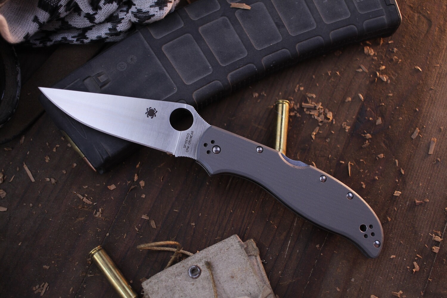 Spyderco Stretch 2XL 3.99&quot; Lock Back Knife / Grey G10 / Satin CPM-Cruwear