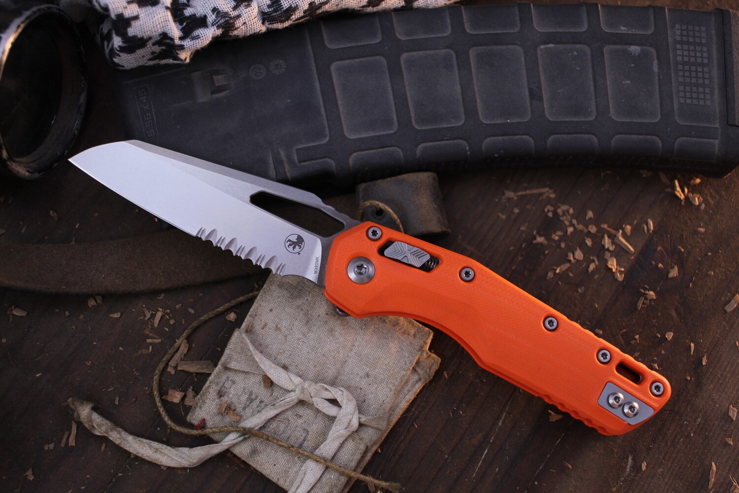 Microtech MSI 3.8&quot; Ram-Lok Folder / Orange G-10 / Stonewashed Partially Serrated M390MK ( Pre Owned )