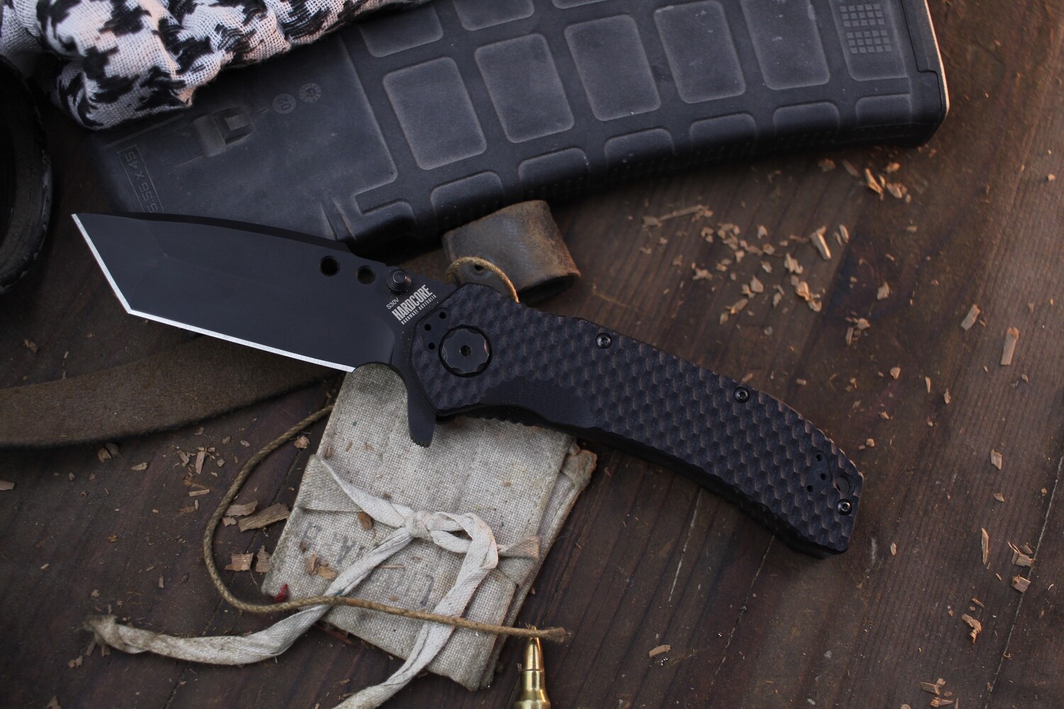 Hardcore Hardware MILSPEC 3.75&quot;  Framelock Flipper / 3D Textured Black G-10 / Black S30V Tanto ( Pre Owned )